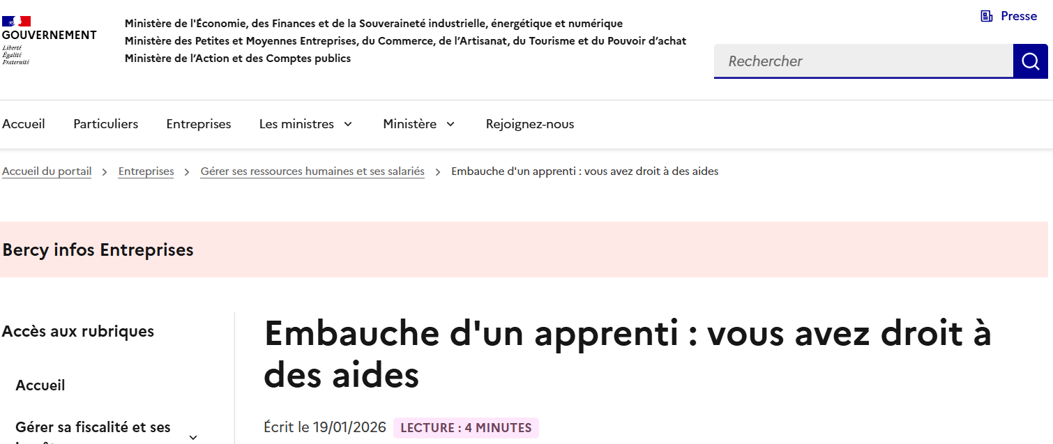 Aides à l'embauche d'un(e) apprenti(e)