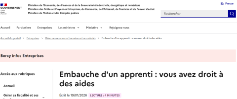 Aides à l'embauche d'un(e) apprenti(e)